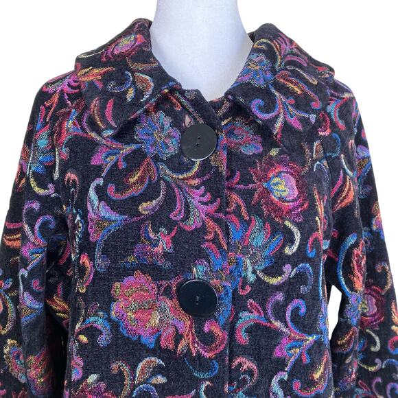 Habitat Sz M Floral Jacquard Tapestry Swing Coat Jacket Chunky Buttons Bohemian - Picture 4 of 16